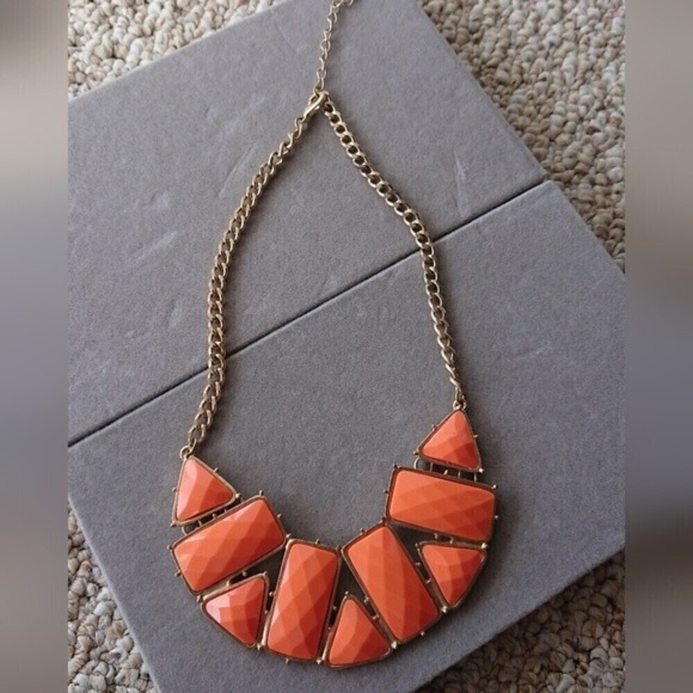 Gold Tone orange geo shaped Frontal Necklace